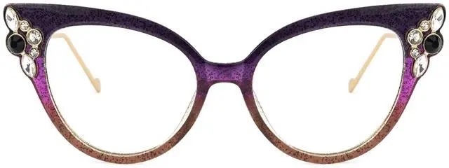 Alt view image 5 of 5 - VOOGLAM Rhinestone Square Women's Non Prescription Glasses with HD Clear Lenses in Purple Mixed Frame