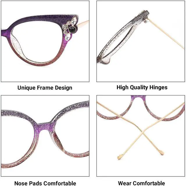 Alt view image 4 of 5 - VOOGLAM Rhinestone Square Women's Non Prescription Glasses with HD Clear Lenses in Purple Mixed Frame