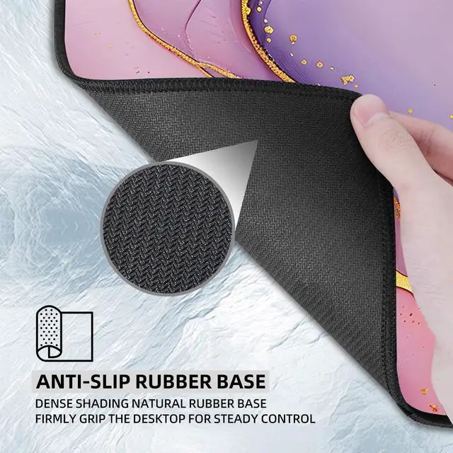 Alt view image 5 of 5 - Tudguiloae Large Gaming Mouse Pad with Coaster Edge Stitching Pink Gold Marble Keyboard Mouse Mat for Desk Household Extended Desktop Long Mouse Pad Polyester Surface and Non-Slip Rubber Base