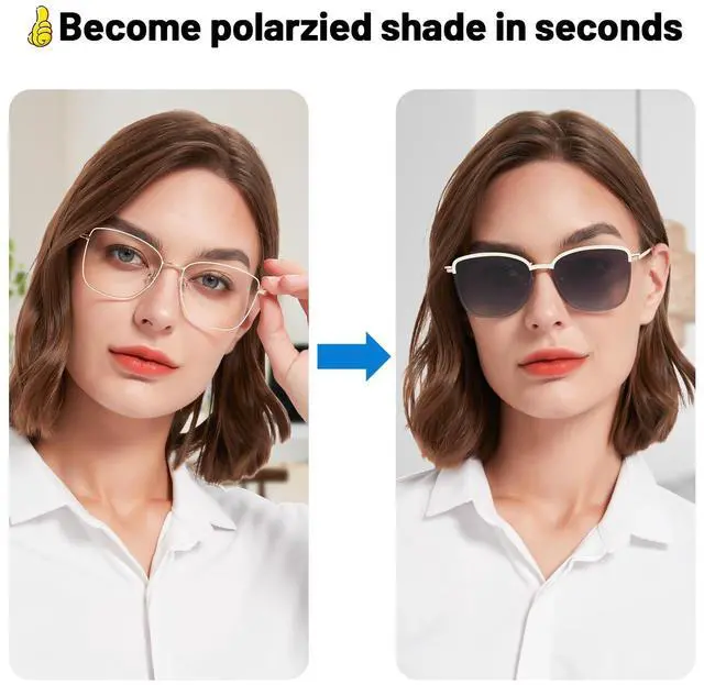 Alt view image 3 of 5 - WEMOOTANTS Blue Light Blocking Glasses for Women with Polarized Sunglasses Clip for Driving, Metal White Glasses for Gaming