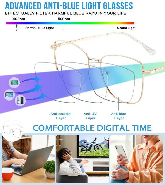 Alt view image 4 of 5 - WEMOOTANTS Blue Light Blocking Glasses for Women with Polarized Sunglasses Clip for Driving, Metal White Glasses for Gaming