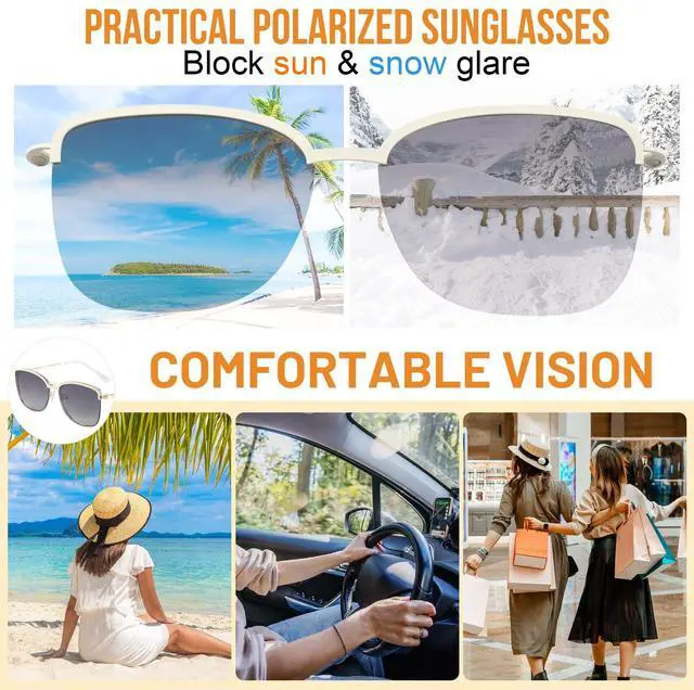 Alt view image 5 of 5 - WEMOOTANTS Blue Light Blocking Glasses for Women with Polarized Sunglasses Clip for Driving, Metal White Glasses for Gaming
