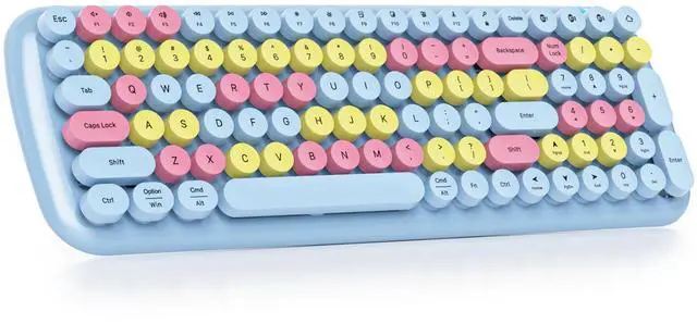 Main image of Owpkeenthy Retro Round Keys Bluetooth Wireless Keyboard,100-Key Typewriter Cute Colorful Compact Keyboard for iPad, Laptop, PC, Mac, Smartphone, Connect up to 3 Bluetooth Devices(Blue)