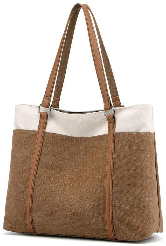 Main image of Wxnow Womens Large Tote Bag Canvas Handbag Work Shoulder Bags Casual for Beach Travel Computer Office (C-Brown)