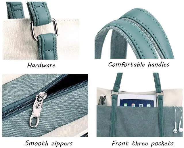 Alt view image 4 of 5 - Wxnow Womens Large Tote Bag Canvas Handbag Work Shoulder Bags Casual for Beach Travel Computer Office (C-Brown)