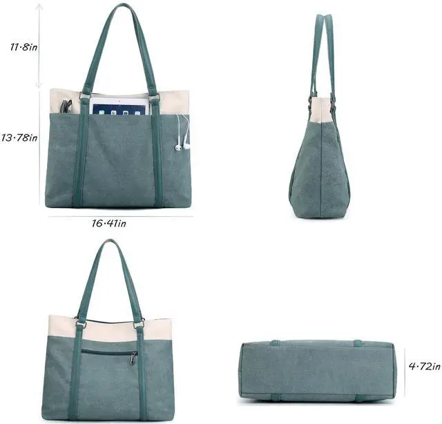 Alt view image 5 of 5 - Wxnow Womens Large Tote Bag Canvas Handbag Work Shoulder Bags Casual for Beach Travel Computer Office (C-Brown)