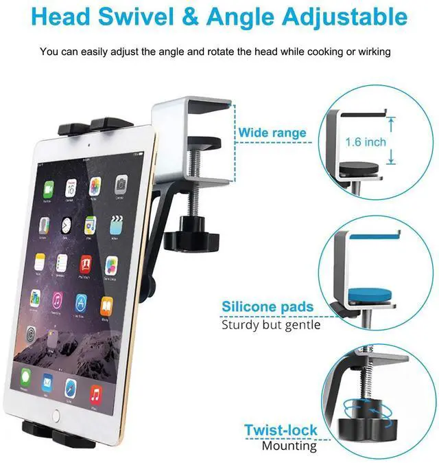 Alt view image 3 of 5 - woleyi Kitchen Cabinet Tablet Mount, Easy-Install Under Cabinet Tablet Clamp Holder Stand for iPad Pro/Air/Mini, Galaxy Tab/Z Fold, Fire HD, Surface Pro, Switch, iPhone, 4-13" Cell Phones and Tablets