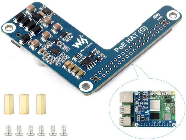 Main image of PoE HAT for Raspberry Pi 5/Compute Module 5, Power Over Ethernet HAT for Pi 5/CM5, 5V 5A 25W, IEEE 802.3af/at-Compliant Network Standard, Pi 5 PoE HAT Compatible with Raspberry Pi 5 Official Case