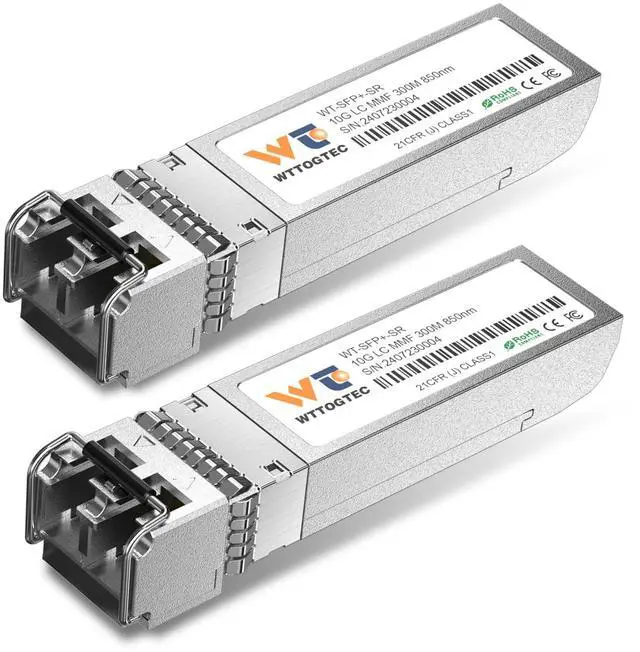 Main image of WTTOGTEC 10GBase-SR SFP+ LC Transceiver, 10G 850nm Multimode SFP Module, Up to 300 Meters, for Cisco SFP-10G-SR, Meraki MA-SFP-10GB-SR, Ubiquiti UniFi UF-MM-10G, Fortinet, TP-Link, and More