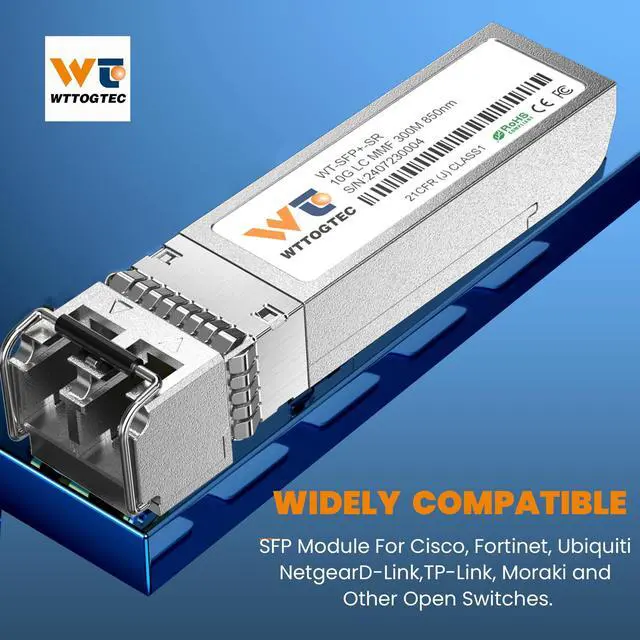 Alt view image 2 of 5 - WTTOGTEC 10GBase-SR SFP+ LC Transceiver, 10G 850nm Multimode SFP Module, Up to 300 Meters, for Cisco SFP-10G-SR, Meraki MA-SFP-10GB-SR, Ubiquiti UniFi UF-MM-10G, Fortinet, TP-Link, and More
