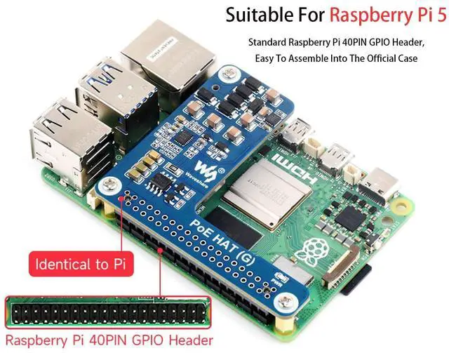 Alt view image 3 of 5 - PoE HAT for Raspberry Pi 5/Compute Module 5, Power Over Ethernet HAT for Pi 5/CM5, 5V 5A 25W, IEEE 802.3af/at-Compliant Network Standard, Pi 5 PoE HAT Compatible with Raspberry Pi 5 Official Case