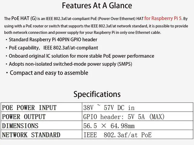 Alt view image 4 of 5 - PoE HAT for Raspberry Pi 5/Compute Module 5, Power Over Ethernet HAT for Pi 5/CM5, 5V 5A 25W, IEEE 802.3af/at-Compliant Network Standard, Pi 5 PoE HAT Compatible with Raspberry Pi 5 Official Case
