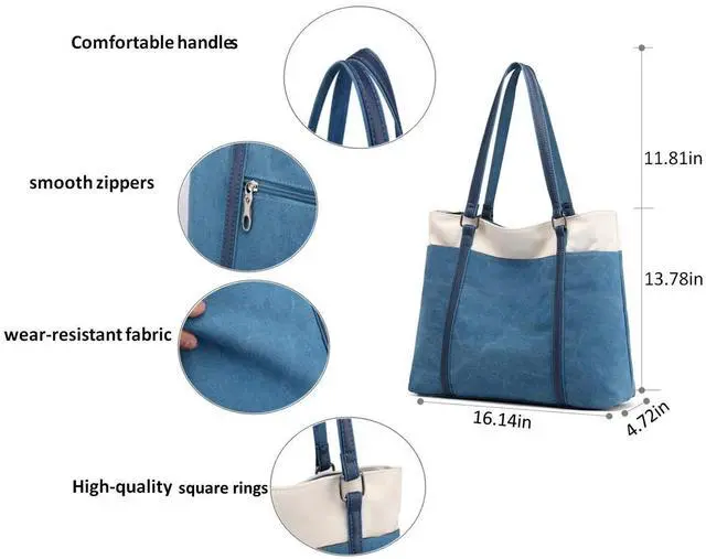 Alt view image 4 of 5 - Wxnow Canvas Tote Bag fof Women, Retro Canvas Tote 15.6 inch Work Shoulder Bags Casual Briefcase Handbag for Travel Office (C-Light grey)