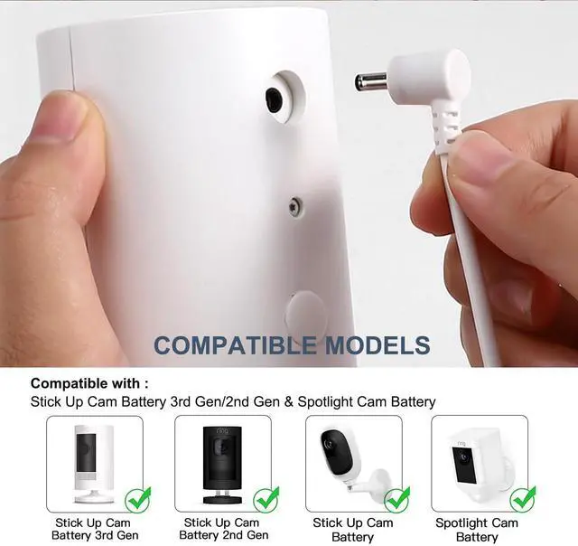 Alt view image 3 of 5 - 2-Pack Power Adapter Charger Cable Compatible with Ring Stick Up Cam Battery/Plug-in 3rd Gen/2nd Gen & Ring Pan Tilt Stick Up Camera, Indoor/Outdoor Weatherproof Power Cord (4m/13.1ft) White