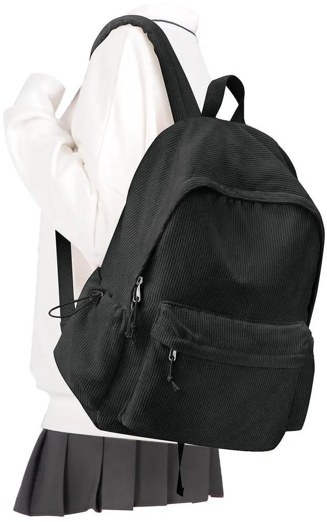 Main image of WEPOET Black School Backpack for Teens Boys Girls Cute Corduroy Bookbag Classic Casual High School Bag Lightweight College Backpack For Women Men