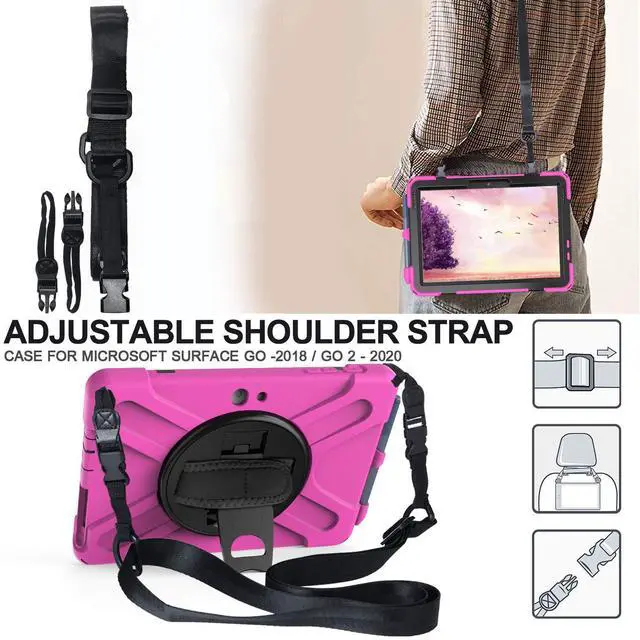 Alt view image 4 of 5 - Sfulatdc Tablet Case with 360 Rotating Strap and Stand Heavy Duty Protective Full Body Cover Compatible with Microsoft Surface Go 4/3/2/1 Pink