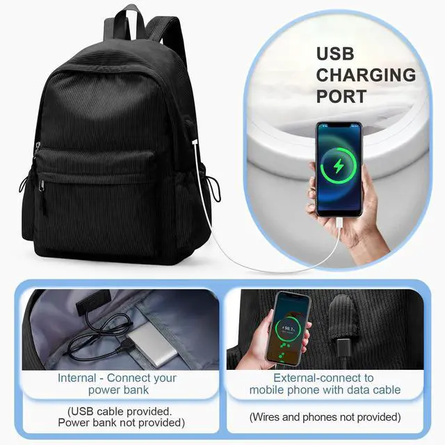 Alt view image 4 of 5 - WEPOET Black School Backpack for Teens Boys Girls Cute Corduroy Bookbag Classic Casual High School Bag Lightweight College Backpack For Women Men