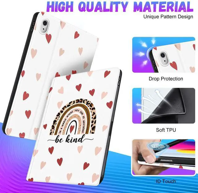 Alt view image 3 of 5 - Uppuppy for iPad 10th Generation Case 10.9 Inch, for iPad 11th(A16) 2025 Girls Cute Kids Women Folio Cover Pencil Holder Boho Rainbow Aesthetic Design Girly Kawaii Teens Tablet Cases for Apple 10/11