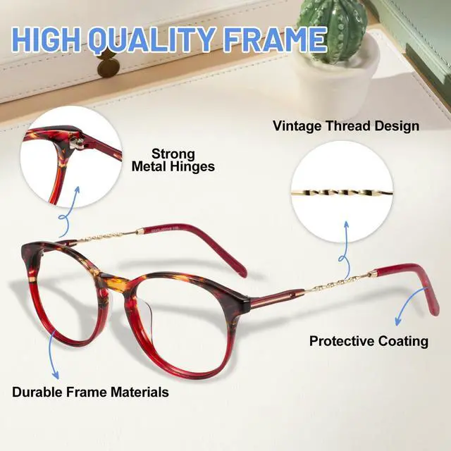 Alt view image 2 of 5 - WEMOOTANTS Retro Blue Light Blocking Glasses Round Eyeglasses Frame Red Tortoise