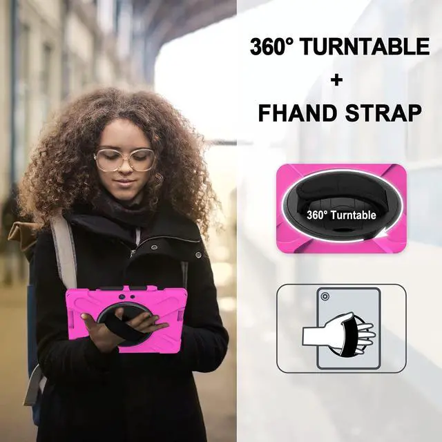 Alt view image 5 of 5 - Sfulatdc Tablet Case with 360 Rotating Strap and Stand Heavy Duty Protective Full Body Cover Compatible with Microsoft Surface Go 4/3/2/1 Pink
