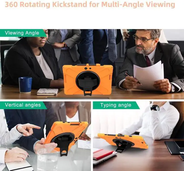 Alt view image 3 of 5 - Sfulatdc Tablet Case with 360 Rotating Strap and Stand Heavy Duty Protective Full Body Cover Compatible with Microsoft Surface Go 4/3/2/1 Orange