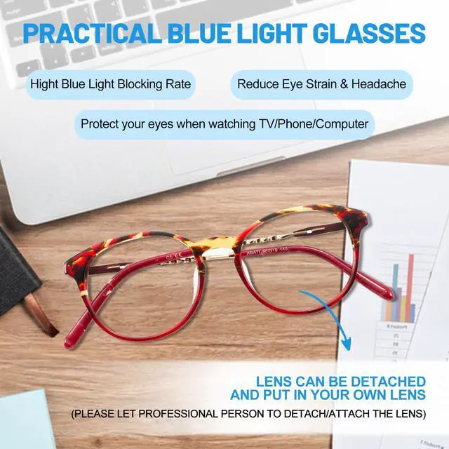 Alt view image 3 of 5 - WEMOOTANTS Retro Blue Light Blocking Glasses Round Eyeglasses Frame Red Tortoise