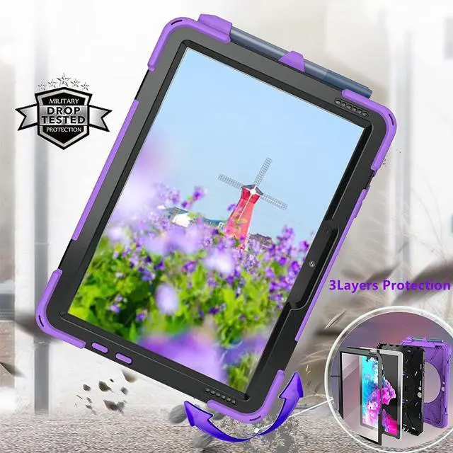 Alt view image 2 of 5 - Sfulatdc Tablet Case with 360 Rotating Strap and Stand Heavy Duty Protective Full Body Cover Compatible with Microsoft Surface Go 4/3/2/1 Purple