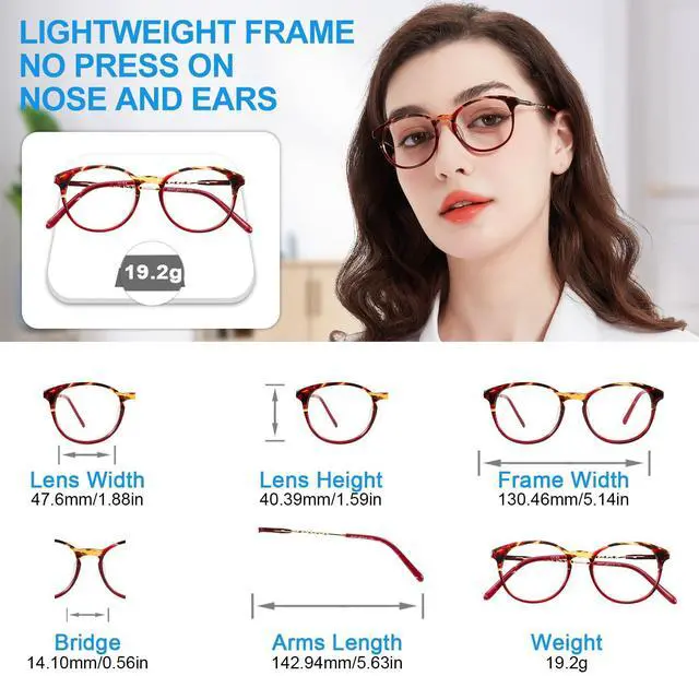 Alt view image 5 of 5 - WEMOOTANTS Retro Blue Light Blocking Glasses Round Eyeglasses Frame Red Tortoise