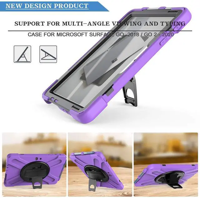 Alt view image 4 of 5 - Sfulatdc Tablet Case with 360 Rotating Strap and Stand Heavy Duty Protective Full Body Cover Compatible with Microsoft Surface Go 4/3/2/1 Purple