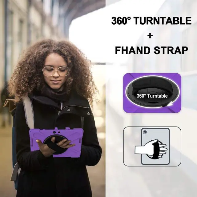 Alt view image 5 of 5 - Sfulatdc Tablet Case with 360 Rotating Strap and Stand Heavy Duty Protective Full Body Cover Compatible with Microsoft Surface Go 4/3/2/1 Purple