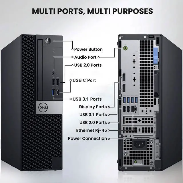 Alt view image 2 of 6 - DELL OptiPlex 5060 Desktop PC, Intel Core i5-8500, 8GB DDR4 RAM, 512GB SSD, Wi-Fi, Wired Keyboard and Mouse, Intel UHD Graphics 630, Windows 11 Pro, Offices and Home, Desktop Computers(Refurbished)