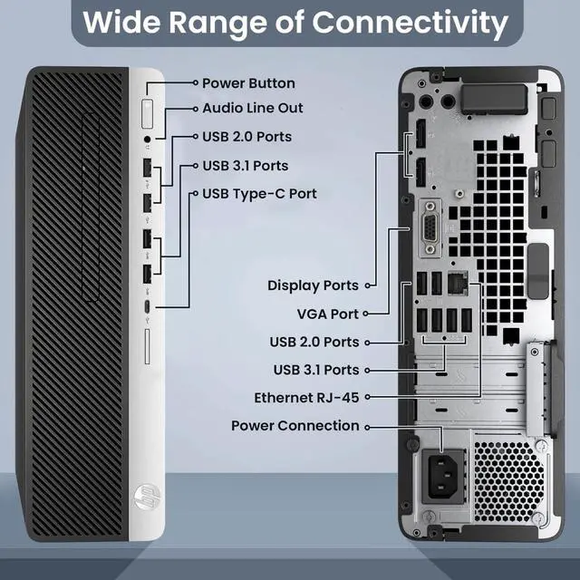Alt view image 2 of 5 - HP 600 G4 Desktop PC | Intel Core i7-8700 | 16GB DDR4 RAM | 256GB SSD + 1TB HDD | Windows 11 Pro | Built-in Wi-Fi | Wireless Keyboard & Mouse | Intel UHD Graphics 630 | Home and office (Refurbished)