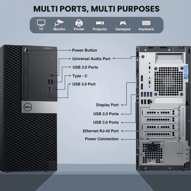 Alt view image 2 of 6 - Dell OptiPlex 5060 Mini Tower | Intel Core i5-8500 | 8GB DDR4 RAM | 128GB SSD + 500GB HDD | Windows 11 Pro | Built-in Wi-Fi | Wireless Keyboard & Mouse | Intel UHD Graphics 630 | Home and Office