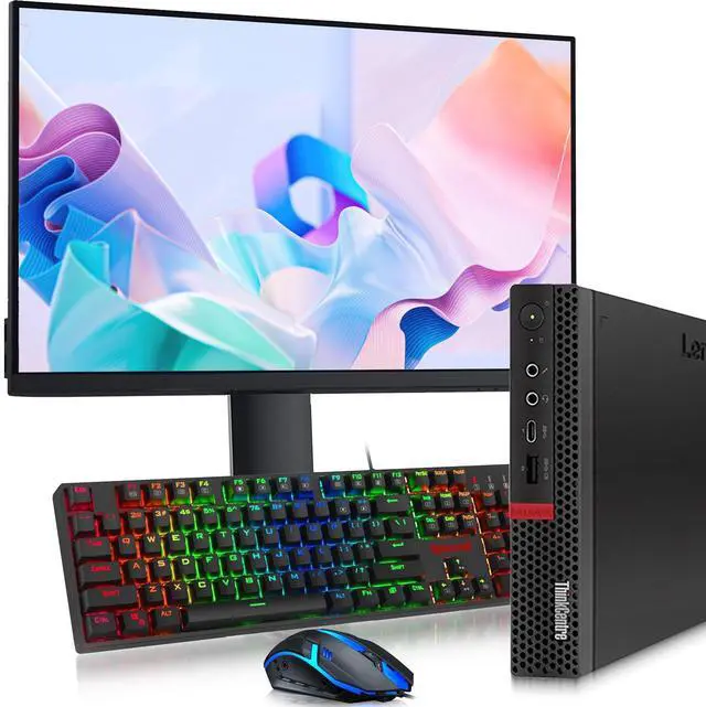 Main image of Lenovo ThinkCenter M720q Desktop Mini PC | Intel Core i5-8500T | 8GB DDR4 RAM | 256GB SSD | Windows 11 Pro | Wi-Fi | RGB Keyboard & Mouse | Intel UHD Graphics 630 | 24 Inch LED Monitor
