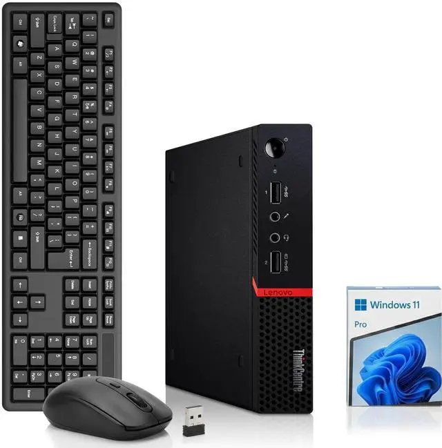 Main image of Lenovo ThinkCentre M715q Desktop Mini Computer, AMD Ryzen 5 Pro 2400GE, 16GB RAM, 256GB SSD, Wireless Keyboard and Mouse, Wi-Fi Adapter, Windows 11 Pro, Home and Office PC, Business PC
