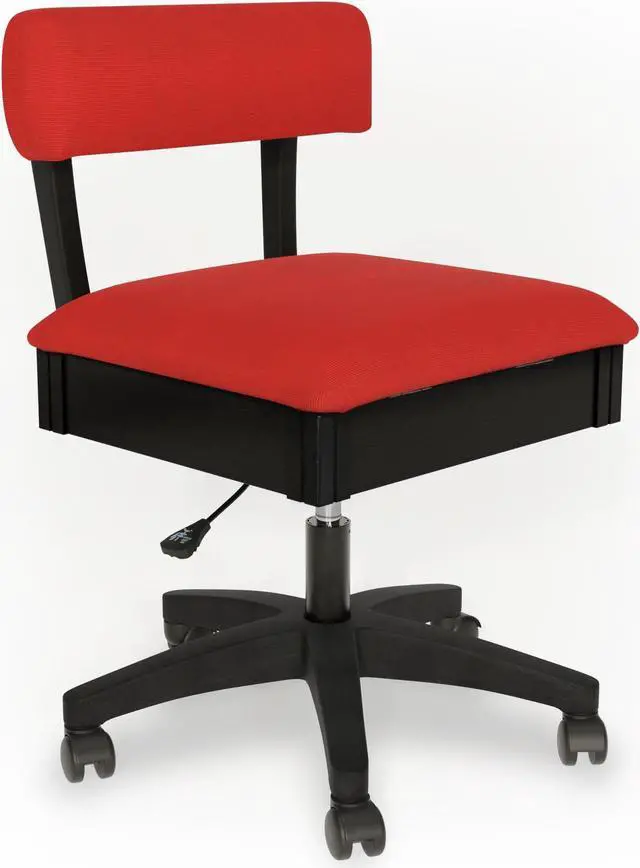 Alt view image 4 of 6 - Arrow Sewing Madame Scarlet Hydraulic Sewing Chair with Adjustable Height, Lumbar Support, Hidden Storage, 360° Swivel Base, Heavy-Duty Casters