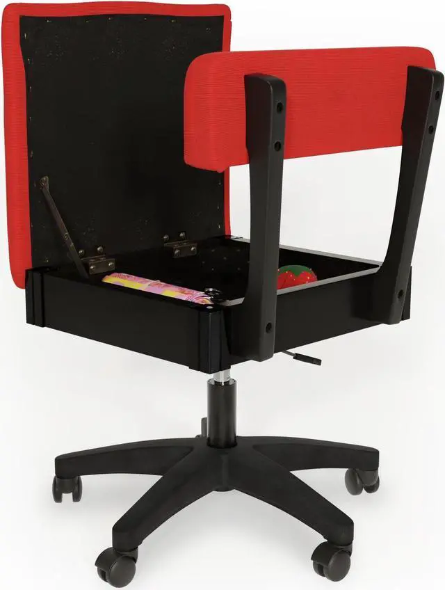 Alt view image 5 of 6 - Arrow Sewing Madame Scarlet Hydraulic Sewing Chair with Adjustable Height, Lumbar Support, Hidden Storage, 360° Swivel Base, Heavy-Duty Casters
