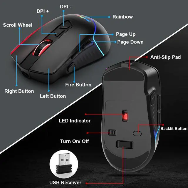 Alt view image 6 of 7 - BlueFinger Wireless Gaming Keyboard and Mouse Combo, RGB Rainbow Backlit Rechargeable Battery, 87 Keys TKL Light Up Keyboard with Ergonomic Gaming Mouse for Mac Laptop Computer PC Gamer
