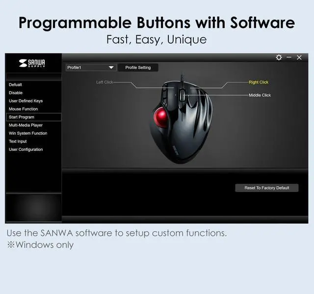 Alt view image 5 of 7 - SANWA Wired Ergonomic Trackball Mouse, Programmable Roller Ball Mice, Tilt Scroll, 400/800/1200/1600 DPI, Computer trackball & Finger Rest, Compatible with Mac, Windows, Laptop, Chrome OS, Black