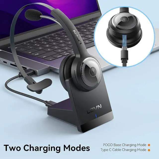 Alt view image 5 of 7 - Bluetooth 5.0 Headset Wireless Headset with Microphone (AI Noise Cancelling) 35Hrs Bluetooth Headphones with USB Dongle for PC Suitable for Remote Work/Call Center/Zoom/Online Class/Trucker