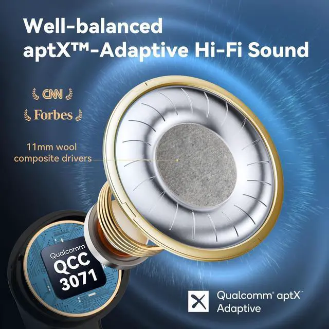 Alt view image 2 of 7 - EarFun Air Pro 3 Noise Cancelling Earbuds, Qualcomm® aptX Adaptive Sound, 6 Mics CVC 8.0 ENC, Bluetooth 5.3 Earbuds, Multipoint Connection, 45H Playtime, App Customize EQ, Wireless Charging