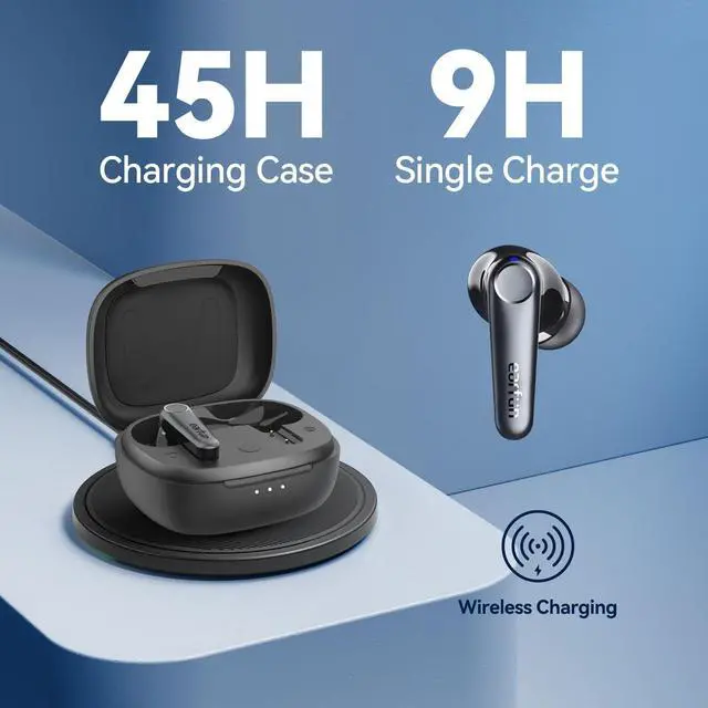 Alt view image 6 of 7 - EarFun Air Pro 3 Noise Cancelling Earbuds, Qualcomm® aptX Adaptive Sound, 6 Mics CVC 8.0 ENC, Bluetooth 5.3 Earbuds, Multipoint Connection, 45H Playtime, App Customize EQ, Wireless Charging