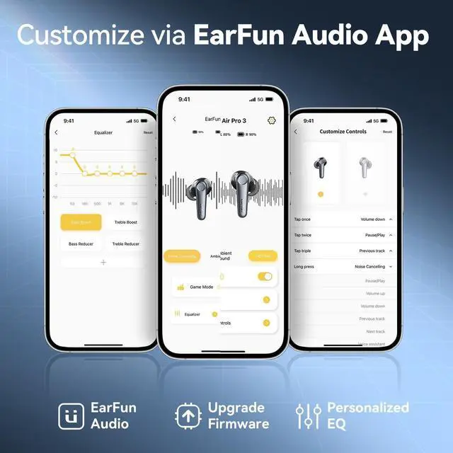 Alt view image 7 of 7 - EarFun Air Pro 3 Noise Cancelling Earbuds, Qualcomm® aptX Adaptive Sound, 6 Mics CVC 8.0 ENC, Bluetooth 5.3 Earbuds, Multipoint Connection, 45H Playtime, App Customize EQ, Wireless Charging