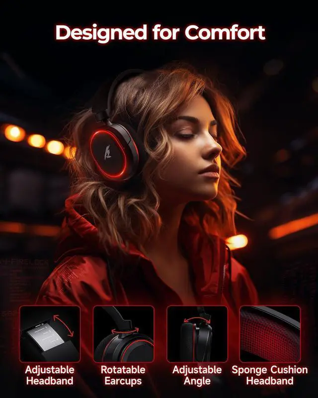 Alt view image 6 of 7 - Wireless Gaming Headset 7.1 Surround Sound 2.4Ghz USB Gaming Headphones Bluetooth 5.4,100-Hr Noise Canceling Mic RGB Light, Wireless Headset for PC PS5 PS4 Mac SwitchONLY Wired Mode Suit for Xbox