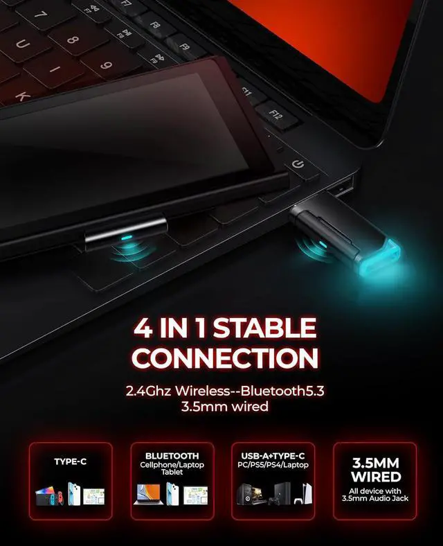 Alt view image 7 of 7 - Wireless Gaming Headset 7.1 Surround Sound 2.4Ghz USB Gaming Headphones Bluetooth 5.4,100-Hr Noise Canceling Mic RGB Light, Wireless Headset for PC PS5 PS4 Mac SwitchONLY Wired Mode Suit for Xbox