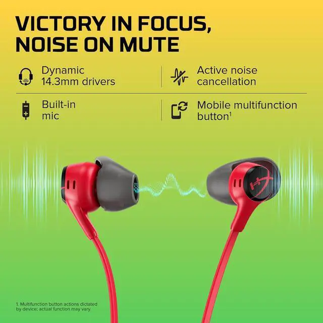 Alt view image 4 of 7 - HyperX Cloud Earbuds II  14mm Drivers, Four Eartips, Hard-Shell Carrying Case, Low-Profile 90° Plug, 3.5mm Plug, Built-in Microphone, Multi-Function Button, PC, Mobile, Nintendo Switch  Red