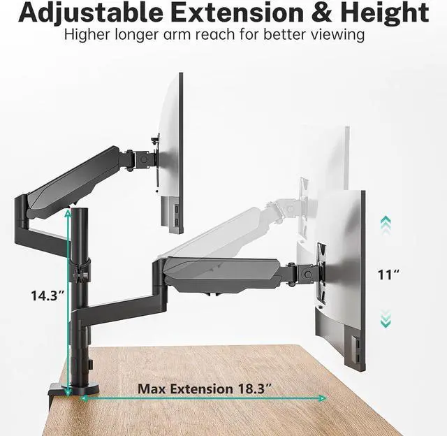 Alt view image 4 of 7 - WALI Dual Monitor Mount, 17-32 Inch Adjustable Spring Dual Monitor Arm for Desk Holds Max 17.6 lbs Screens, Swivel Vesa Bracket with C Clamp, Grommet Mounting, Monitor Arms for 2 Monitors (GSDM002)