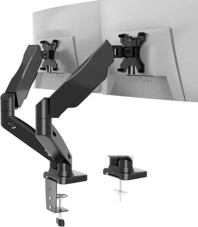 Main image of WALI Dual Monitor Mount, Monitor Arms for 2 Monitors Fully Adjustable Gas Spring Desk Mount Swivel Mounting Holes Bracket with C Clamp, Grommet Base for Display Up to 32 Inch 19.8lbs (GSMP002), Black