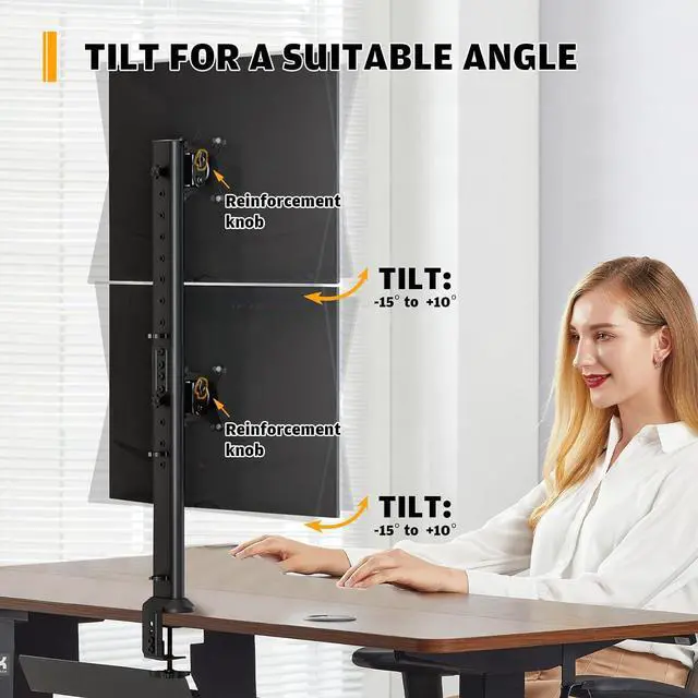 Alt view image 3 of 7 - HEMUDU Dual Monitor Articulating Desk Mount Arm Stand - Vertical Stack Screen Supports Two 13 to 34 Inch Computer Monitors with C Clamp