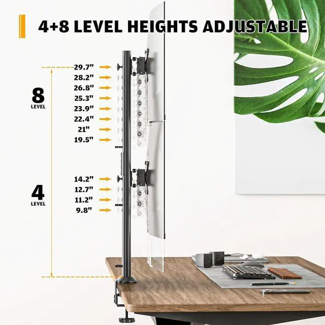 Alt view image 4 of 7 - HEMUDU Dual Monitor Articulating Desk Mount Arm Stand - Vertical Stack Screen Supports Two 13 to 34 Inch Computer Monitors with C Clamp